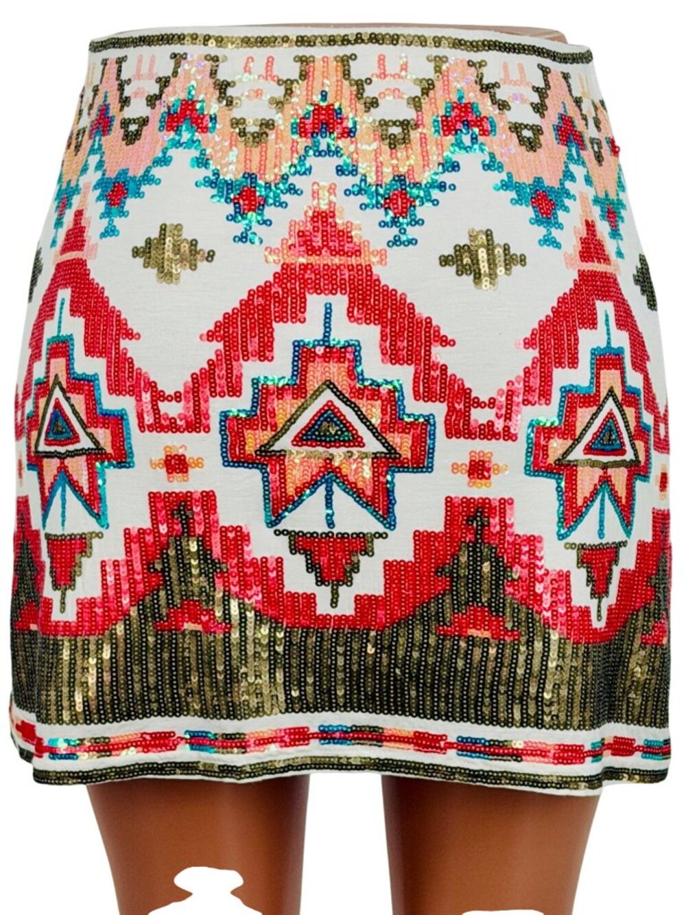 Miami Francescas Sequin Mini Skirt M| Indie Sleaze Bodycon Glam Boho Y2K10 Aztec - Picture 11 of 16